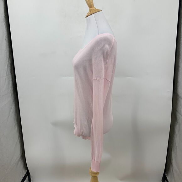 Cabi Gossamer Pullover Sweater Women XS Pink Mesh Boat Neck Drop Shoulder Sleeve - Picture 4 of 10
